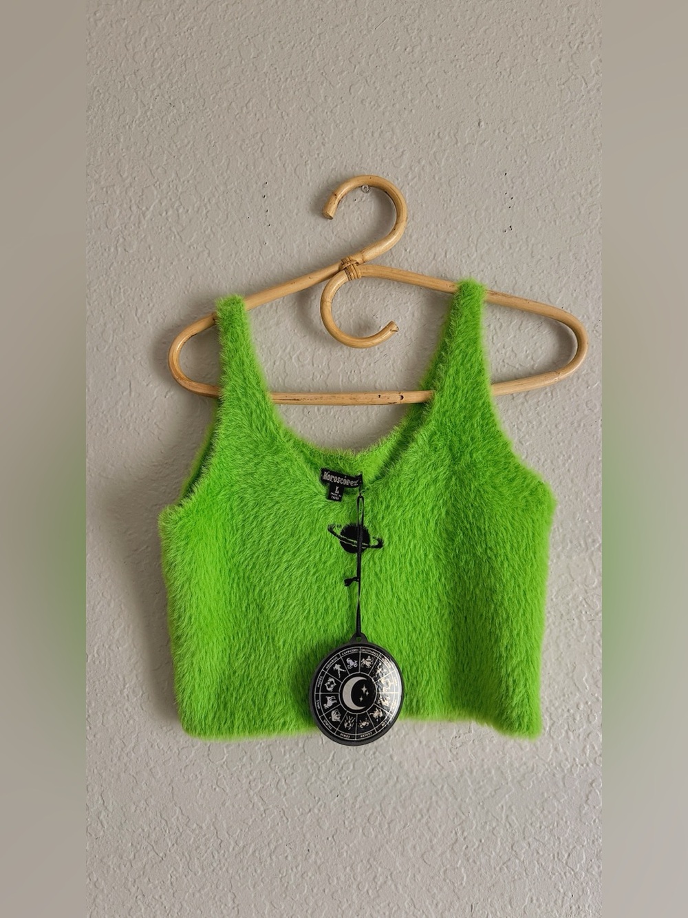 NWT Dolls Kill Horoscopez Brat Green Planet Fuzzy Tank Top